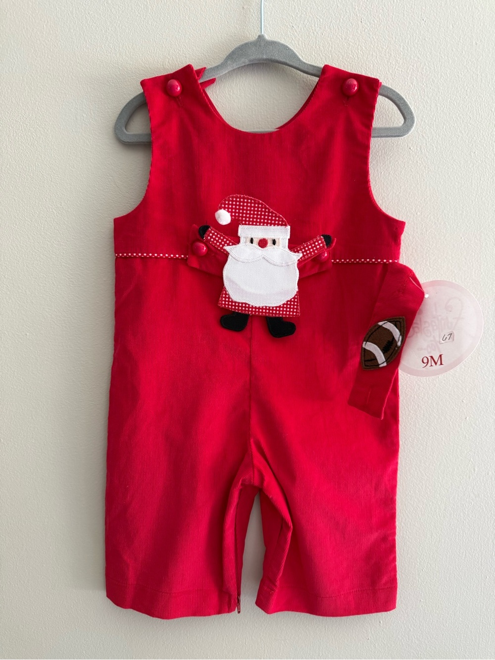 NWT Funtasia Too Red Corduroy Santa or Football Interchange Appliqué Longall 9M